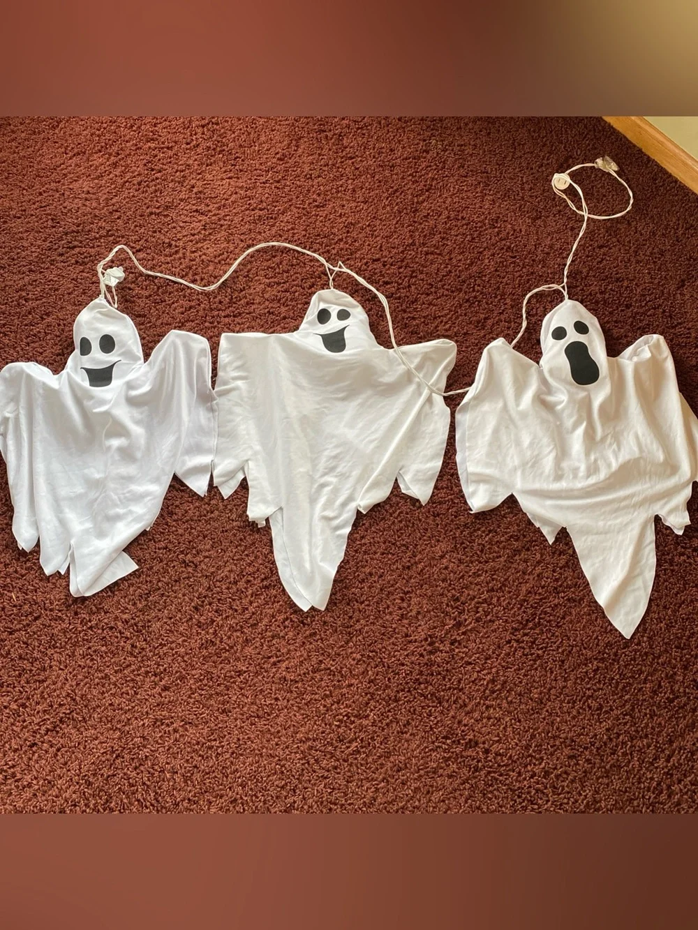 Halloween Ghost String Lights With 3 Fabric Ghosts Set Works Holiday Party Large
